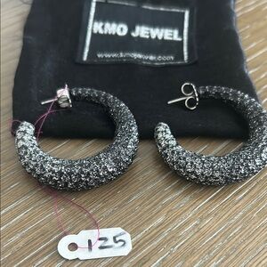 Silver Crystal-Encrusted Hoop Earrings
